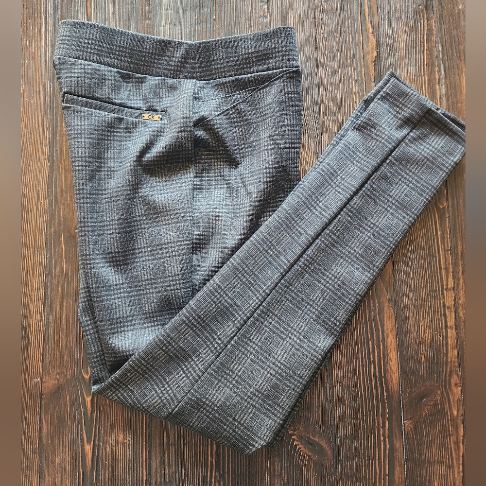Calvin Klein NEW Women's Pants Skinny Stretch Charcoal Plaid NWOT Size 4
